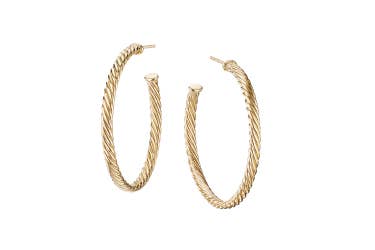 Shop Cablespira hoop earrings in 18K yellow gold.
