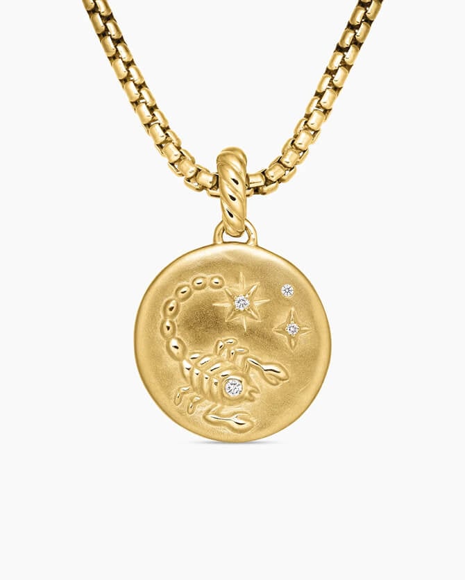 Scorpio Amulet in 18K Yellow Gold with Diamonds, 19mm