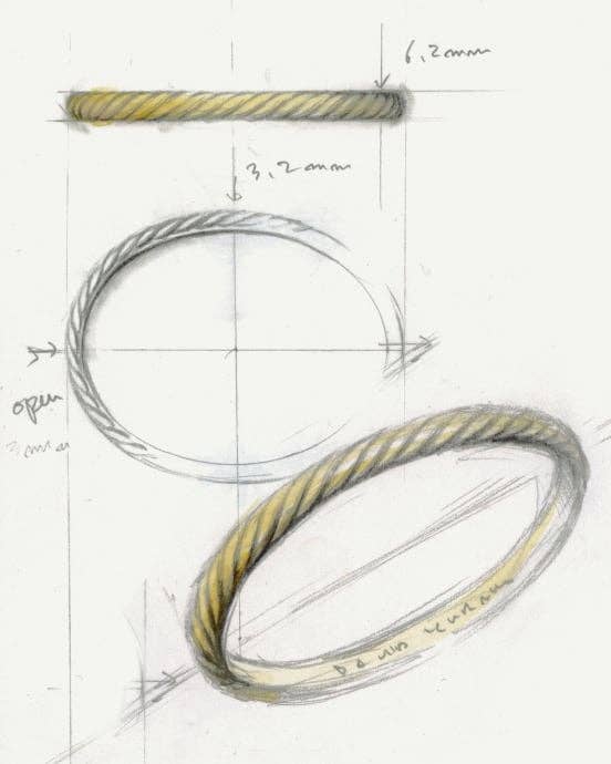 Image d’un croquis de torsade sculptée.