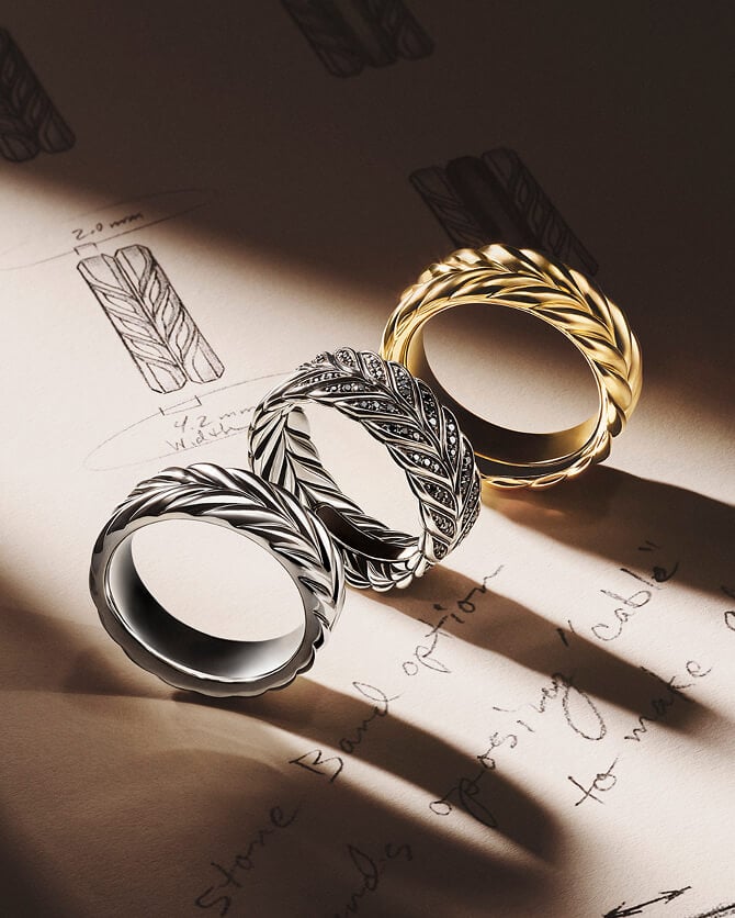 Three David Yurman Chevron rings.