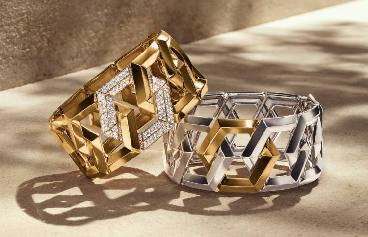 David Yurman Carlyle bracelets in yellow gold and mixed metals.