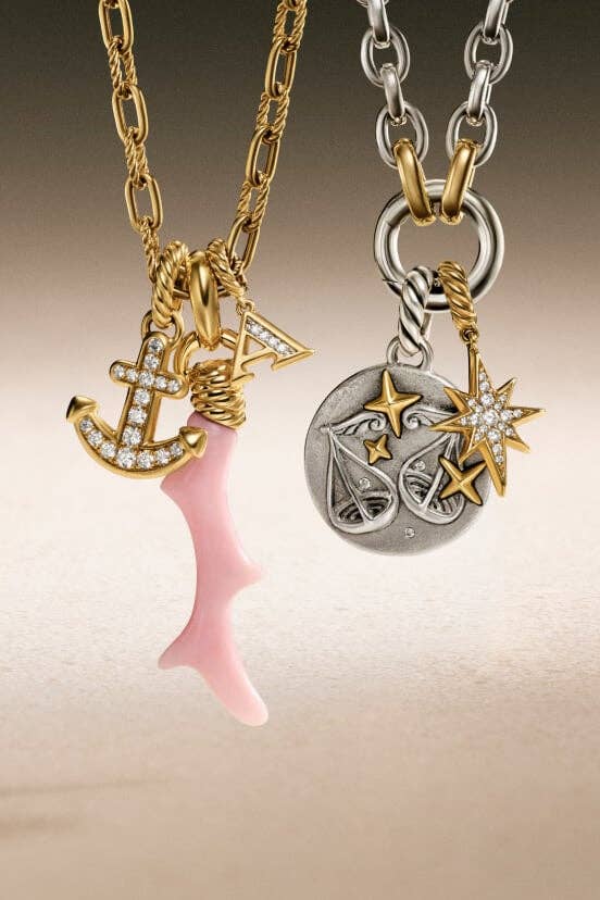 A mix of David Yurman women's chains with amulets. 