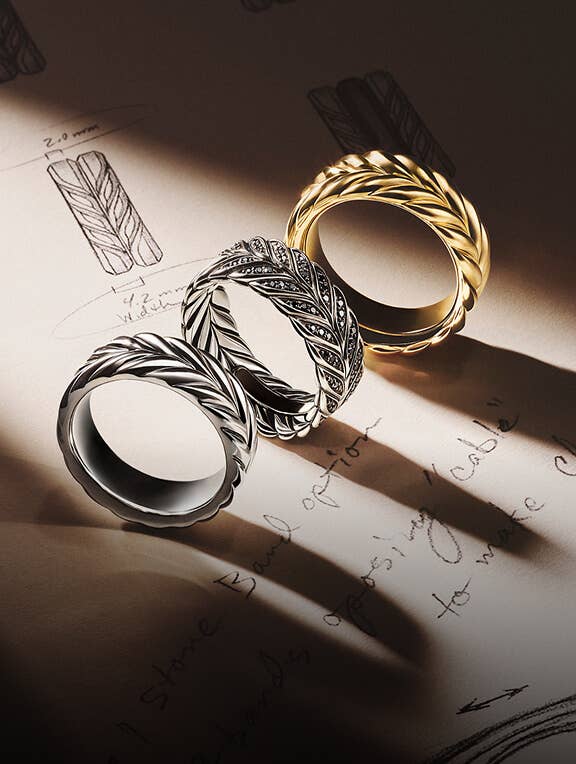 Stack of David Yurman Chevron Rings. 