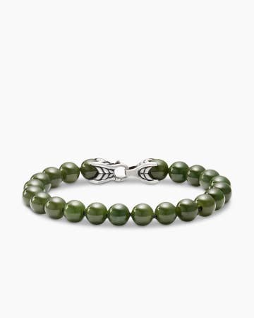 Bracelet perles spirituelles en argent massif avec jade néphrite, 8 mm