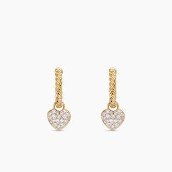 Petite Pavé Heart Drop Earrings in 18K Yellow Gold with Diamonds, 16.4mm 