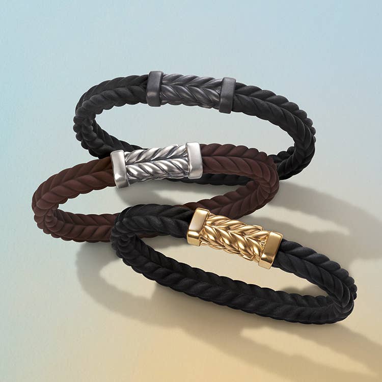 An image of three chevron rubber bracelets.