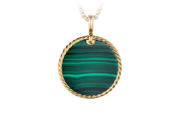 Shop DY Elements disc pendant in 18K Yellow gold with malachite.
