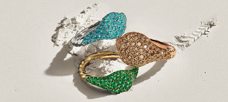 Three David Yurman Pave rings.