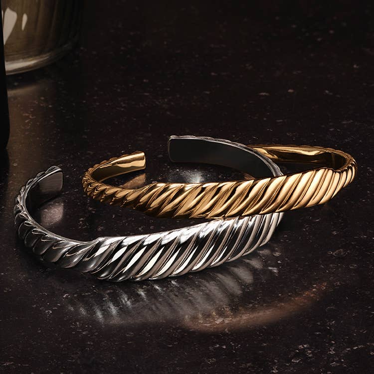 An image of sculpted cable bracelets.