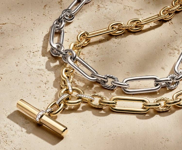 Shop these two Lexington necklace in silver and gold.