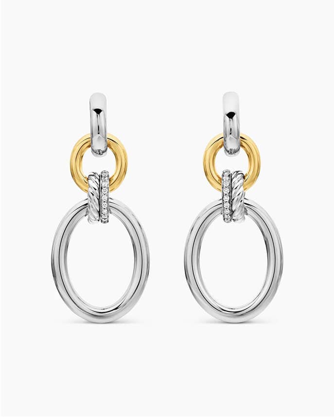 DY Mercer® Circular Drop Earrings in Sterling Silver with 18K Yellow Gold and Diamonds.