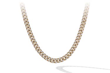 shop curb chain necklace in 18k yellow gold with diamonds.
