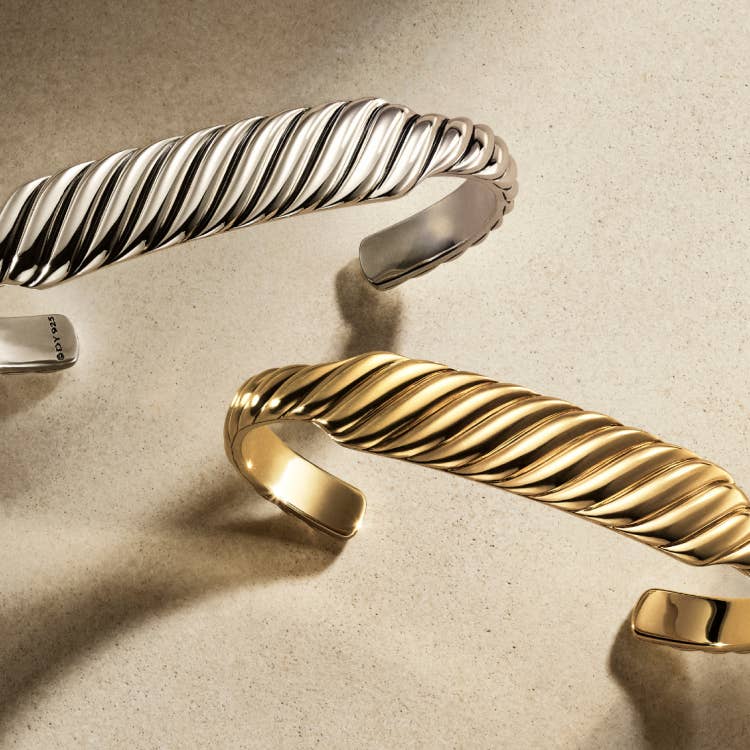 An image of two cable contour bracelets for men.