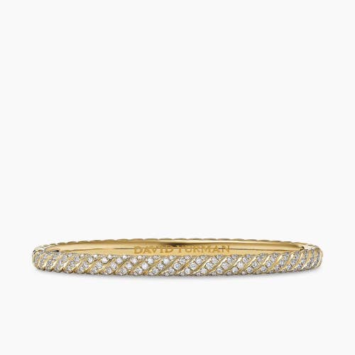 Sculpted Cable Bangle Bracelet in 18K Yellow Gold with Diamonds, 4.6mm
