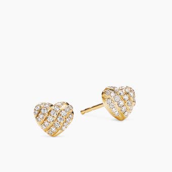 Cable Collectibles® Heart Stud Earrings in 18K Yellow Gold with Diamonds, 6.8mm