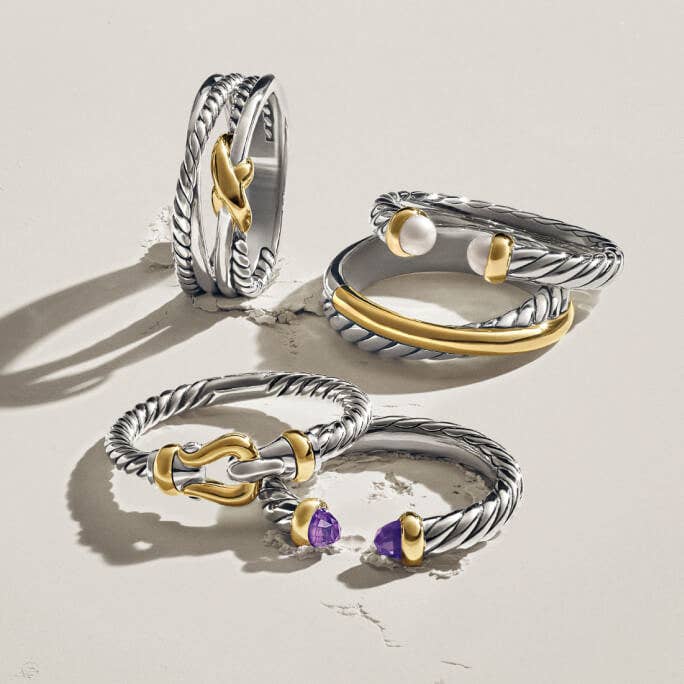 David Yurman rings in mixed metals.