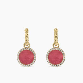Petite DY Elements® Drop Earrings in 18K Yellow Gold with Rhodonite and Diamonds, 22.6mm 