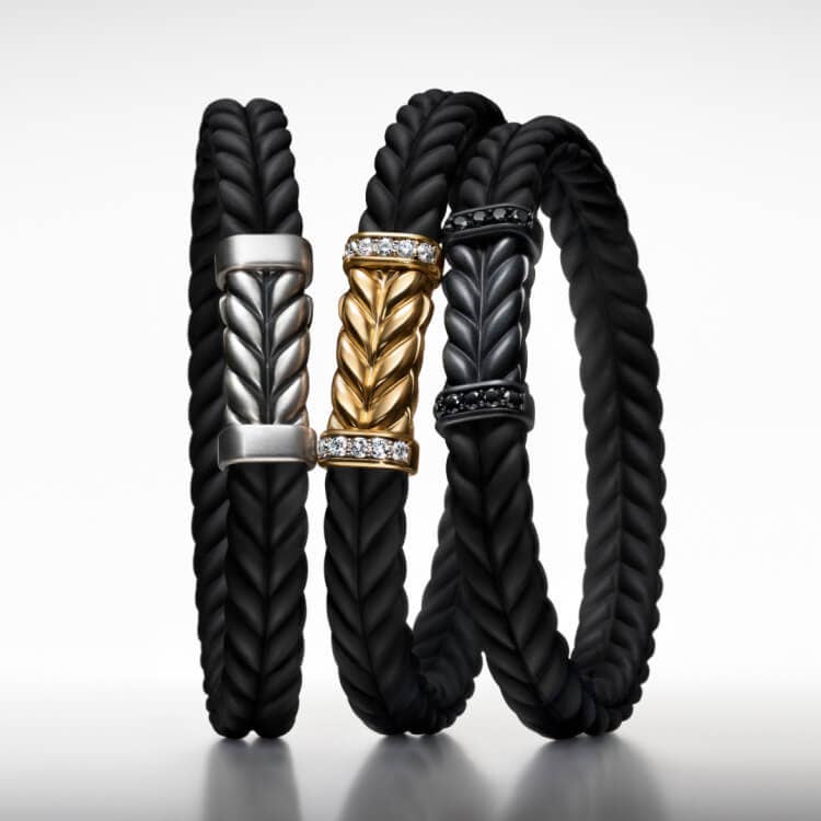 Three David Yurman Chevron bracelets for men.