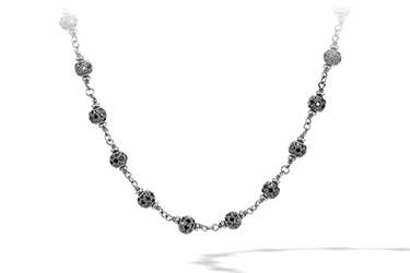 shop spiritual bead necklace with pave black diamonds.