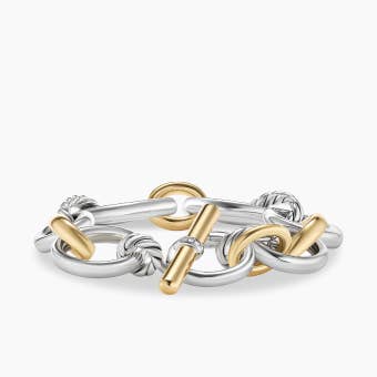 DY Mercer Chain Bracelet in Sterling Silver with 18K Yellow Gold and Diamonds, 25mm