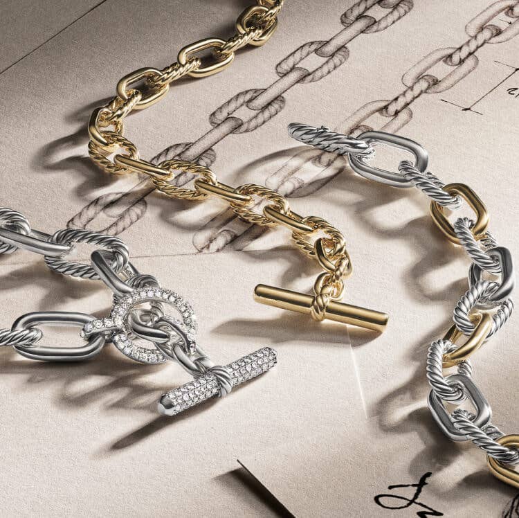David Yurman Madison Chains in Silver and Gold.