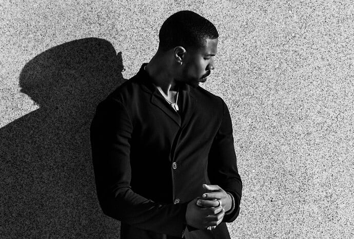 Michael B. Jordan posing in David Yurman's Chevron campaign.
