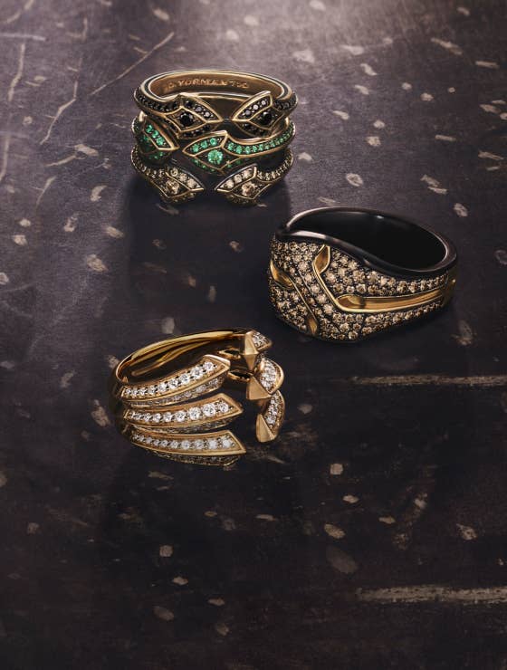 Men's Gift Guide: Multiple rings with different cuts and stones.
