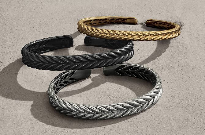 David Yurman Chevron bracelets.