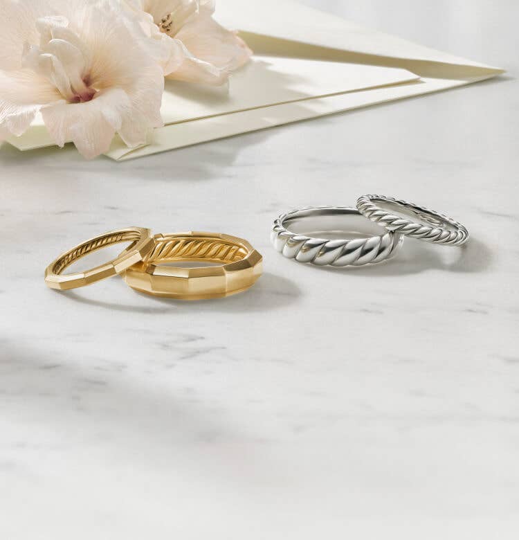 David Yurman wedding bands for men and women.