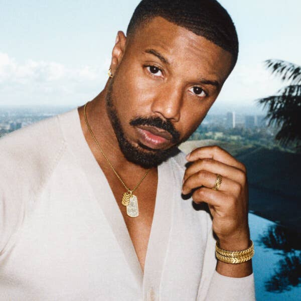 Michael B. Jordan on set with David Yurman.