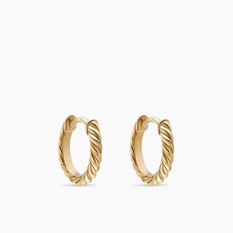 Sculpted Cable Huggie Hoops in 18K Yellow Gold