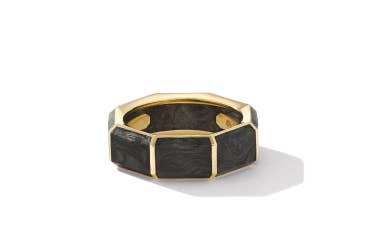 Shop forged carbon band ring with yellow gold.