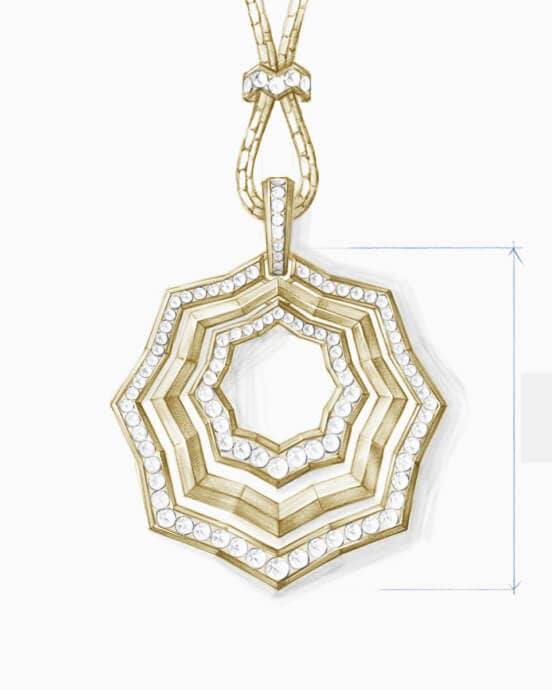 A  rendering of David Yurman's Zig Zag Stax gold pendant necklace.