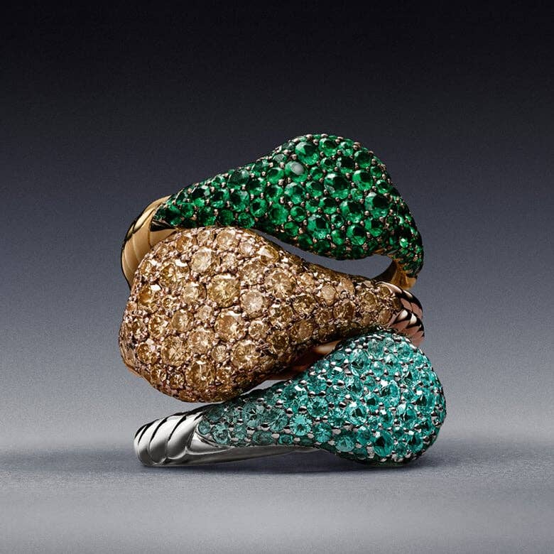 Three David Yurman pinky pave rings.