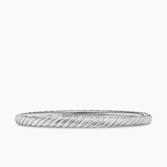 Sculpted Cable Bangle Bracelet in 18K White Gold, 4.6mm
