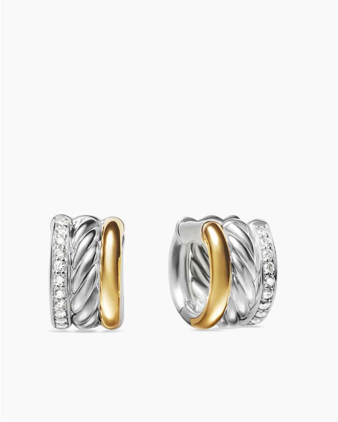 DY Mercer® Huggie Hoop Earrings in Sterling Silver with 18K Yellow Gold and Diamonds.