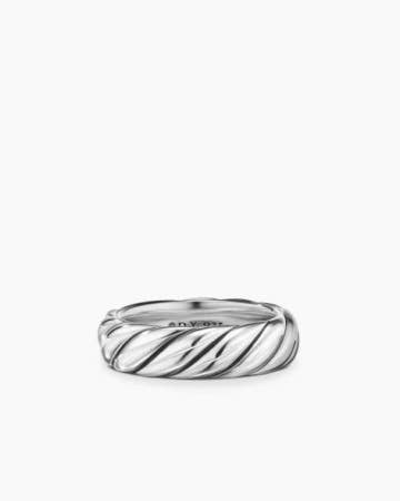 Sculpted Cable Band Ring in Sterling Silver, 6mm 