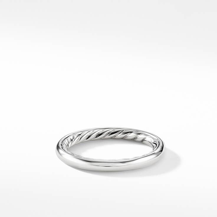 Shop womens DY eden smooth band ring in platinum.