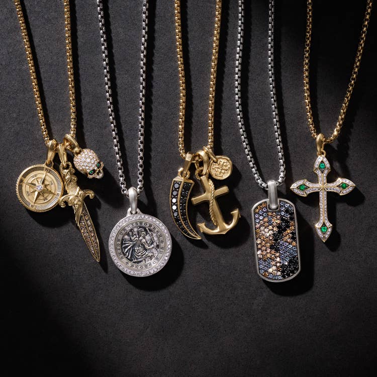 Shop these mens silver and gold pendants.