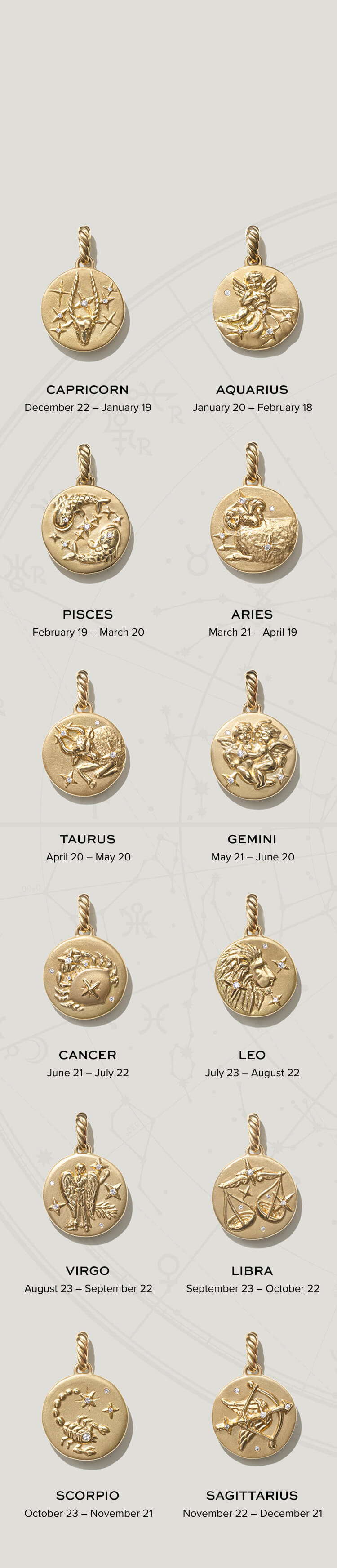 David Yurman zodiac amulets.
