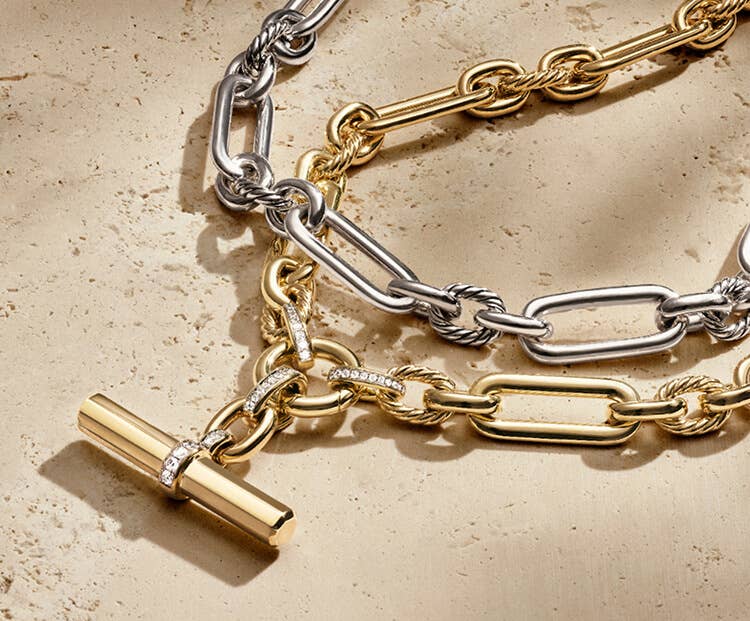 An image of two Lexington necklaces in silver and gold.