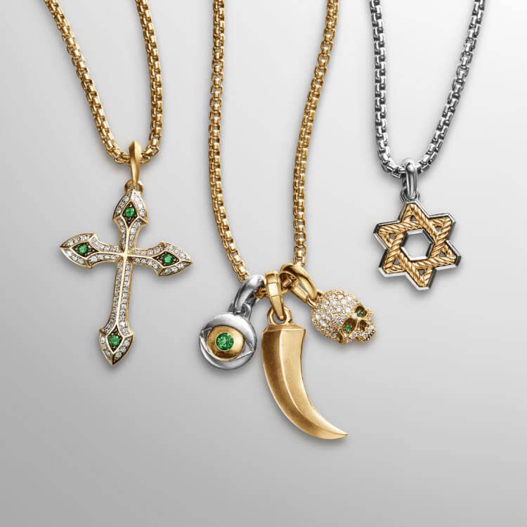 David Yurman amulets and chains for men.