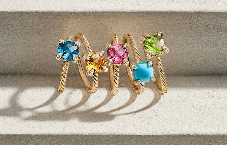 An image of 5 petite gold chatelaine rings.