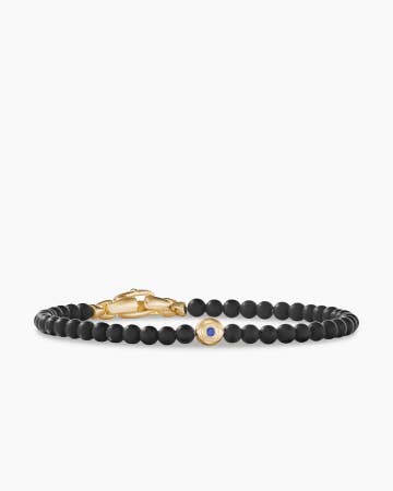 Spiritual Beads Evil Eye Bracelet with Black Onyx, Sapphire and 18K Yellow Gold, 4mm