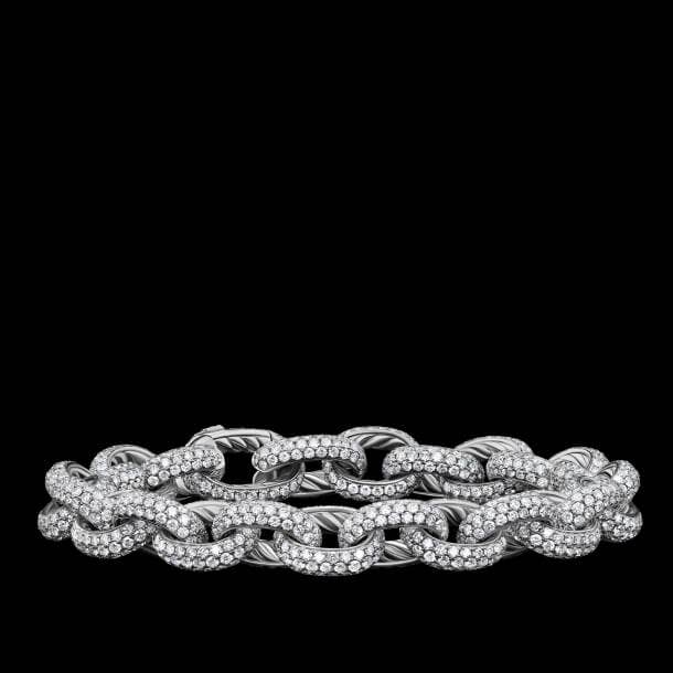 Shop Pavé Oval Chain Bracelet in 18K White Gold
