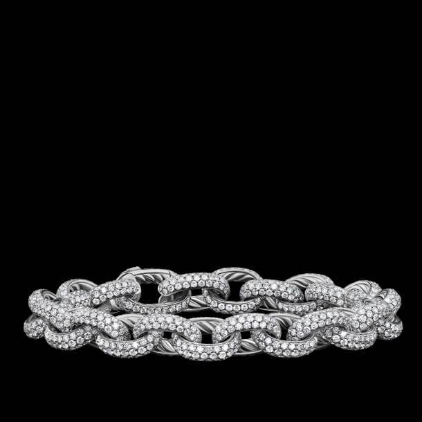 Découvrir Bracelet chaîne à maillons ovales pavés en or blanc 18 carats