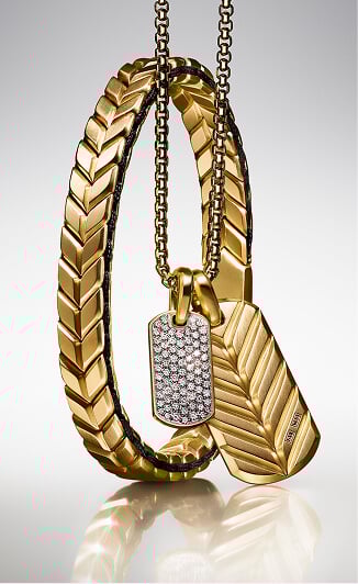 David Yurman Chevron jewelry in gold.