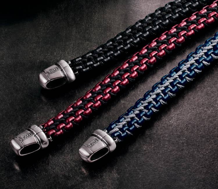 An image of three woven bracelets.