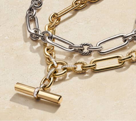 One silver and one gold David Yurman Lexington Necklaces