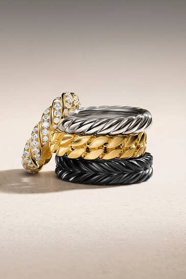 Four David Yurman rings for men and women.